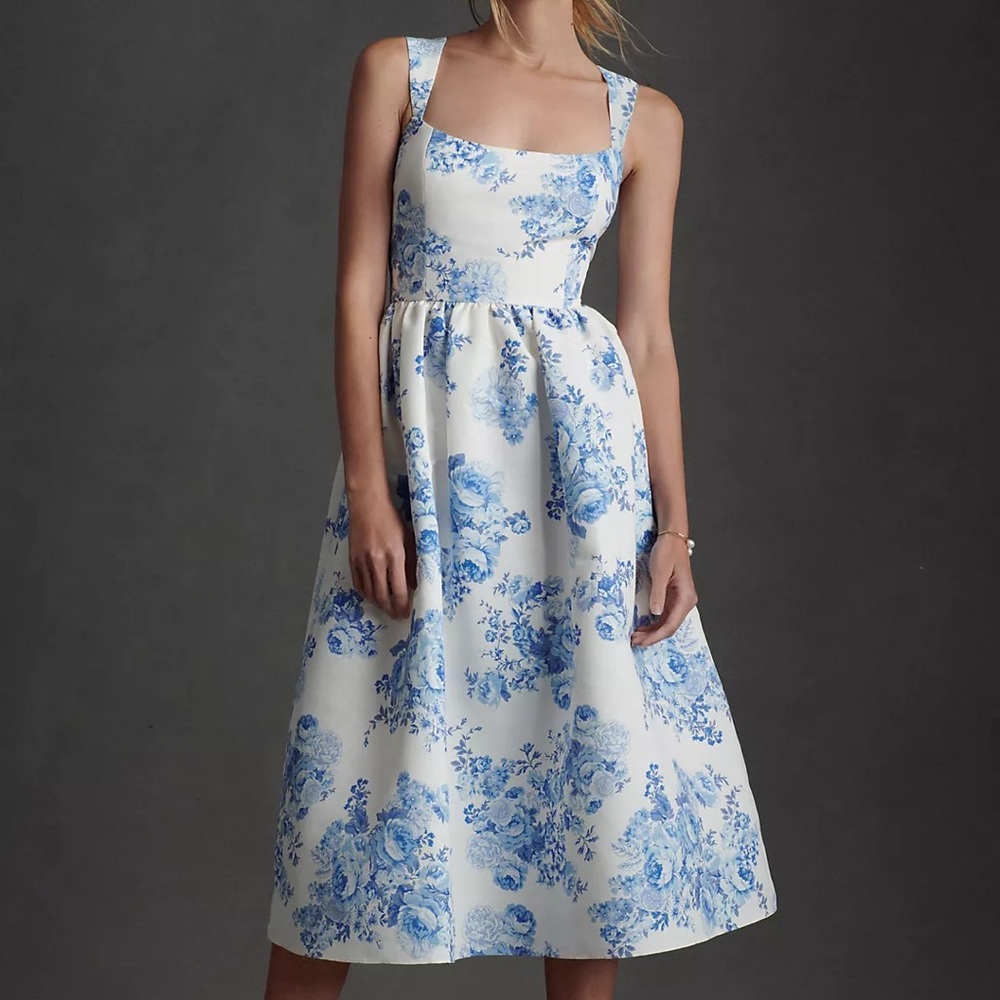 Sachin & Babi Blaine Taffeta Square-Neck Midi Dress